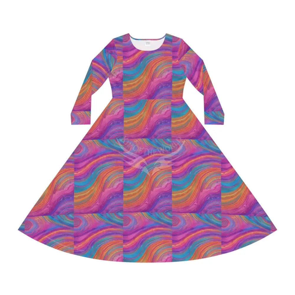 Magenta Box Swirls Wallpaper Print Dress – Women’s Long Sleeve AOP L All Over Prints