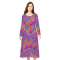 Magenta Box Swirls Wallpaper Print Dress – Women’s Long Sleeve AOP L All Over Prints