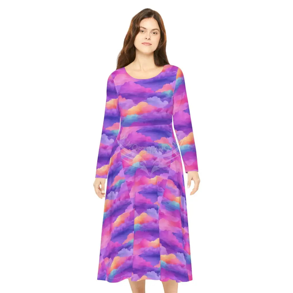 Magenta Clouds Wallpaper Print Dress – Women’s Long Sleeve AOP L All Over Prints