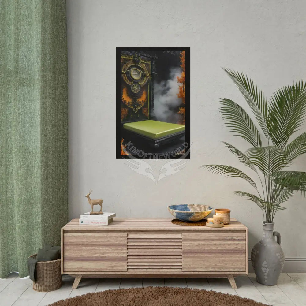 Magical Bed Steampunk Satin Black Gold and Orange Poster Print Set Pcs — Luxury Iridescent Wall Art for Bedroom and