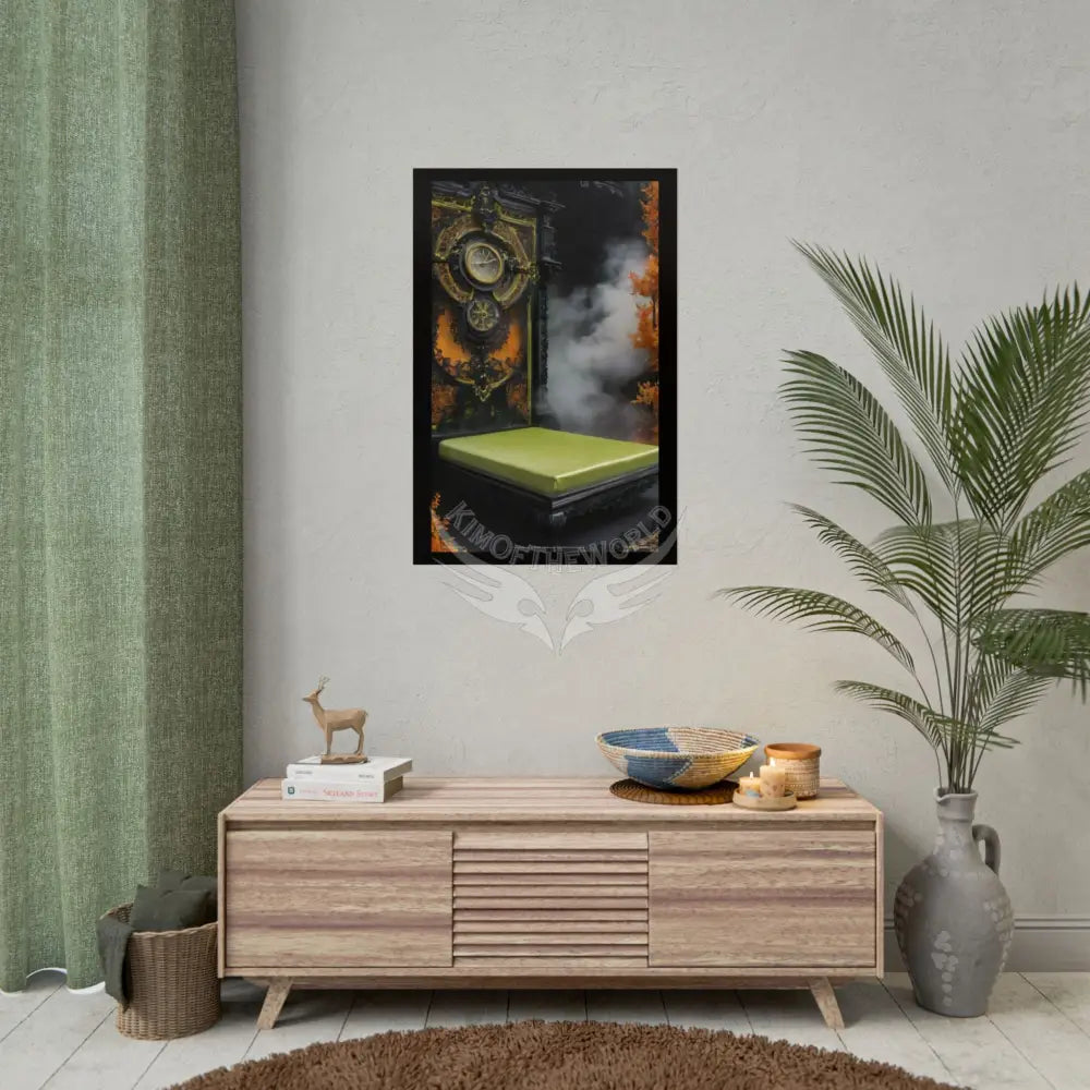 Magical Bed Steampunk Satin Black Gold and Orange Poster Print Set Pcs — Luxury Iridescent Wall Art for Bedroom and