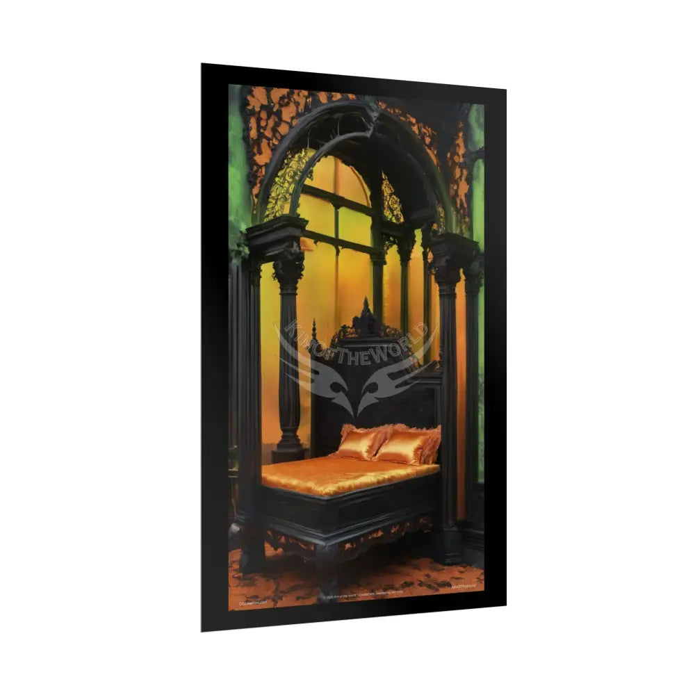 Magical Bed Steampunk Satin Black Gold and Orange Poster Print Set Pcs — Luxury Iridescent Wall Art for Bedroom and