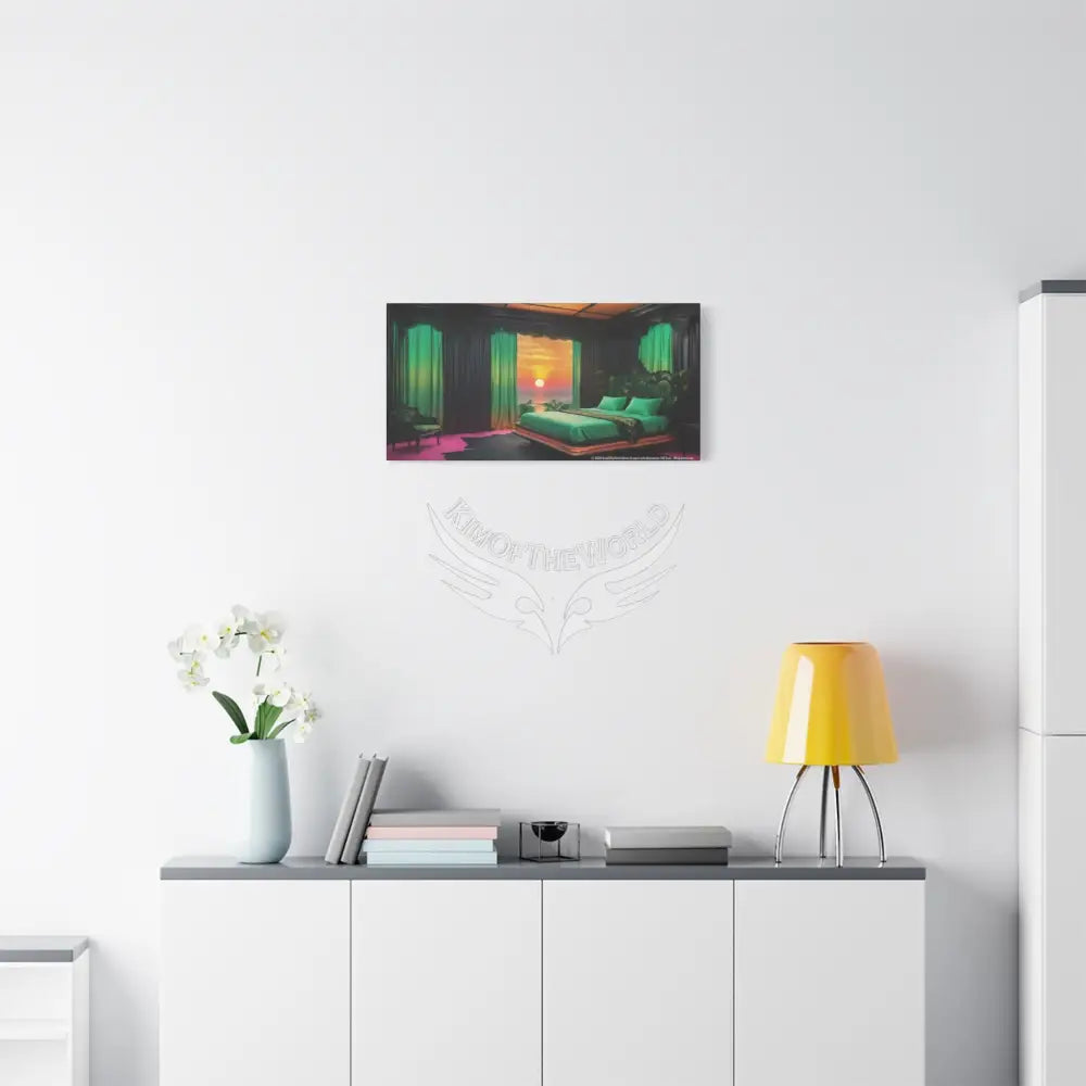 Magical Fantasy Sunset Bed Matte Canvas Print — Cozy Hues Stretched Wall Art Canvas