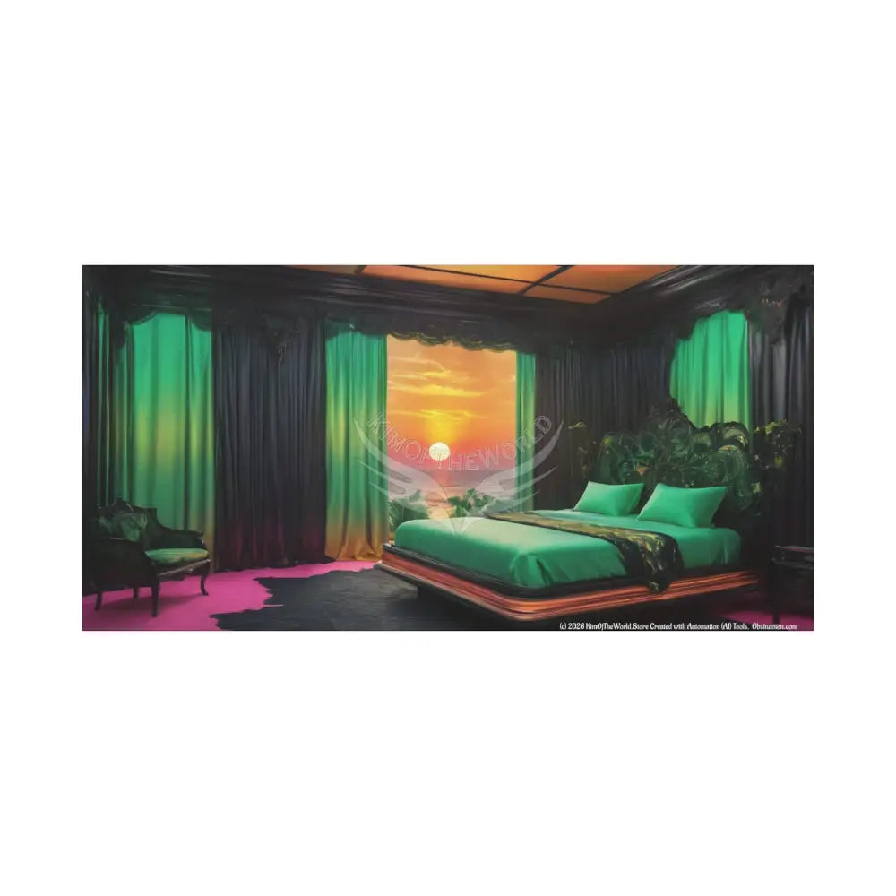 Magical Fantasy Sunset Bed Matte Canvas Print — Cozy Hues Stretched Wall Art 48″ x 24″ (Horizontal) / 1.25’’ Canvas