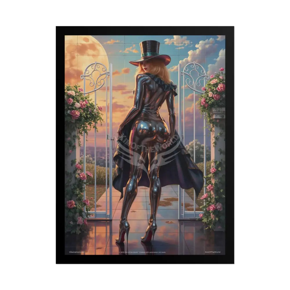 Magician Hat & Rear End Point of View Poster — ’Peek-a-boo! I see your caboose!’ Playful Floral Print 18″ x 24″