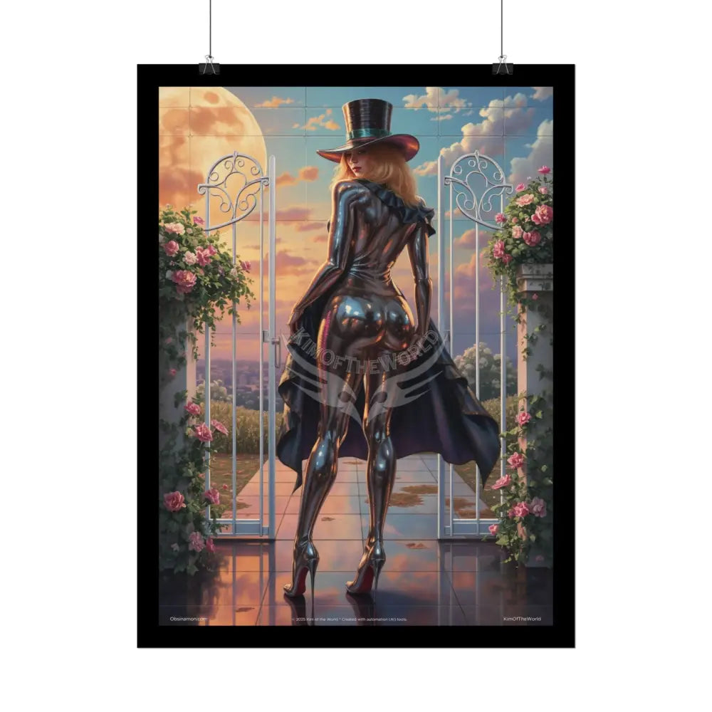 Magician Hat & Rear End Point of View Poster — ’Peek-a-boo! I see your caboose!’ Playful Floral Print Poster