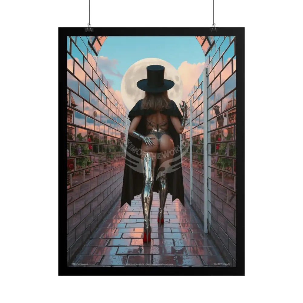 Magician Hat & Stiletto Rear End Peek-a-Boo Point of View Poster — Playful Floral Reflection Naughty Print Poster Set