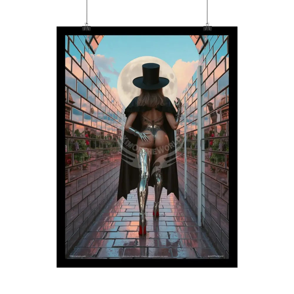 Magician Hat & Stiletto Rear End Peek-a-Boo Point of View Poster — Playful Floral Reflection Naughty Print Poster Set