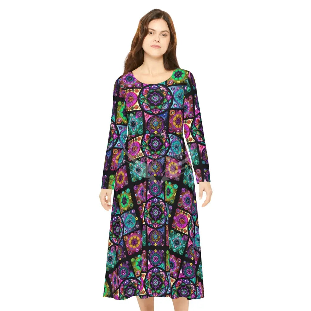 Mandala Granny Square Tile Wallpaper Print Dress – Women’s Long Sleeve AOP L All Over Prints
