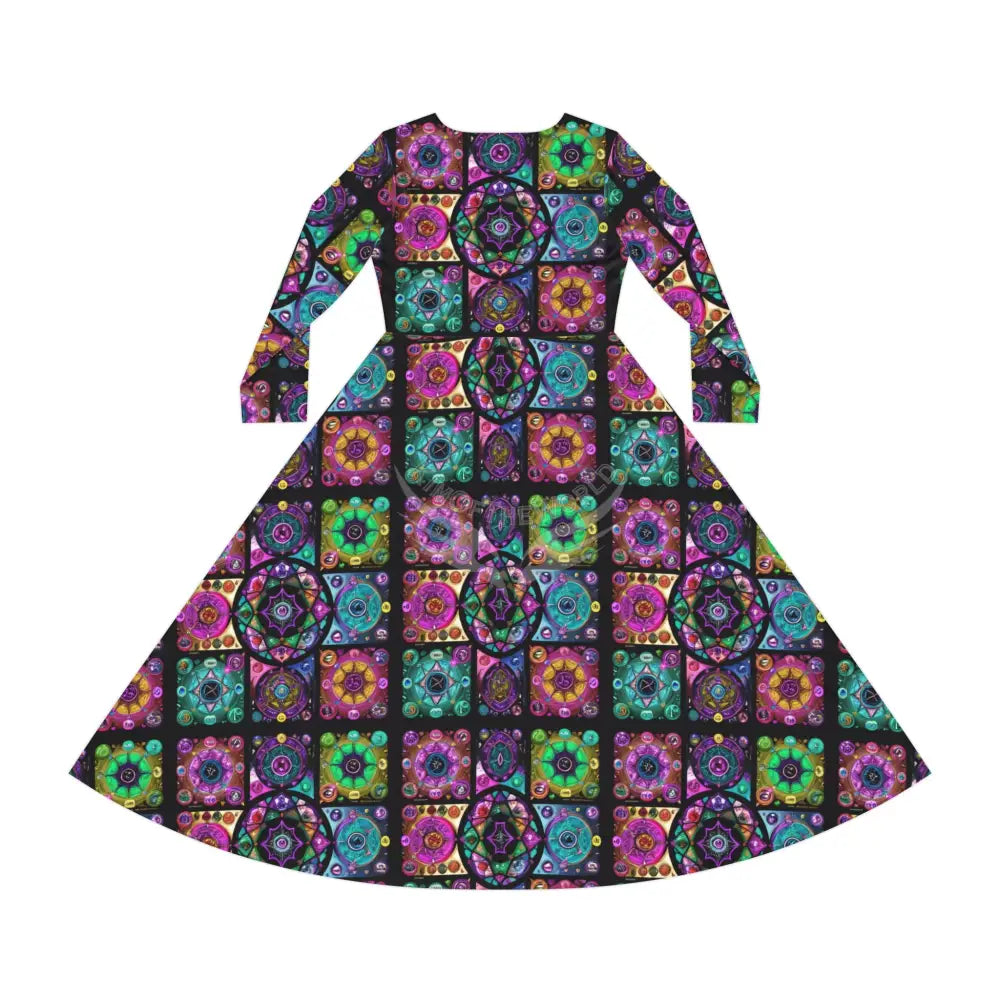 Mandala Granny Square Tile Wallpaper Print Dress – Women’s Long Sleeve AOP L All Over Prints