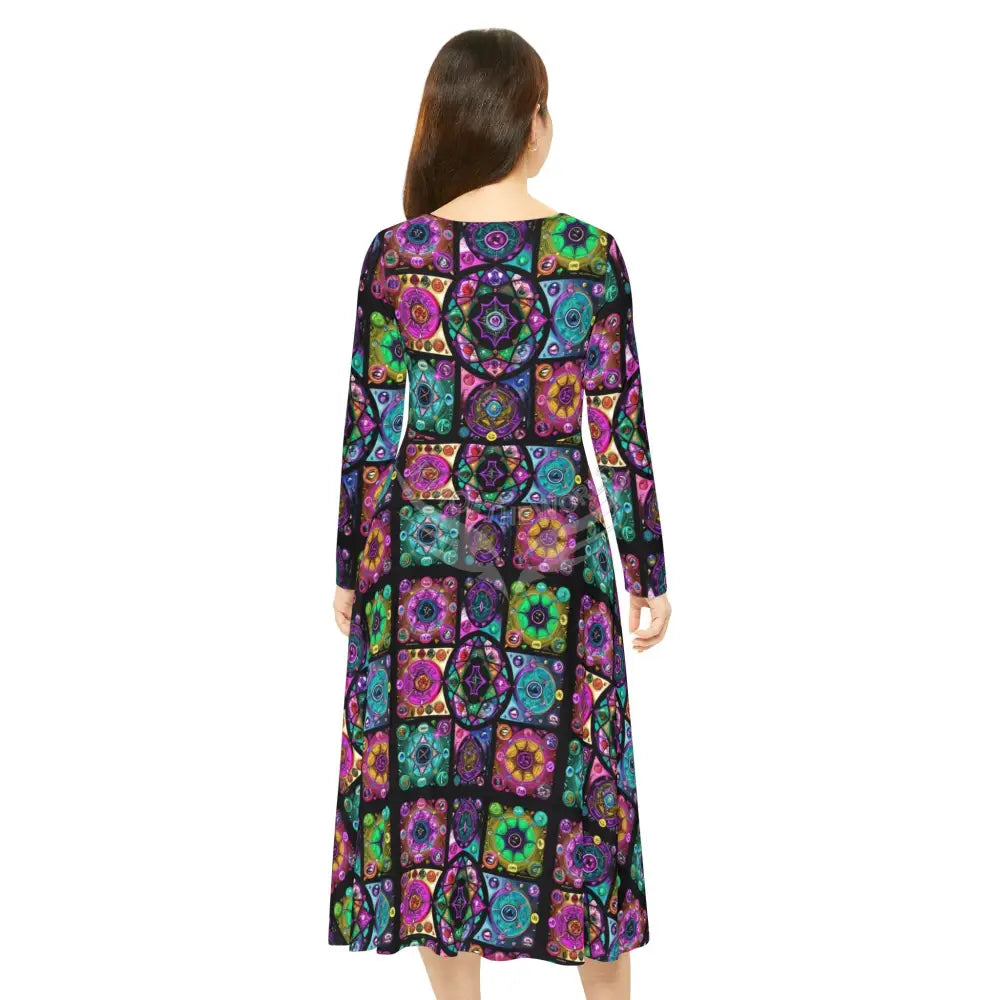 Mandala Granny Square Tile Wallpaper Print Dress – Women’s Long Sleeve AOP L All Over Prints