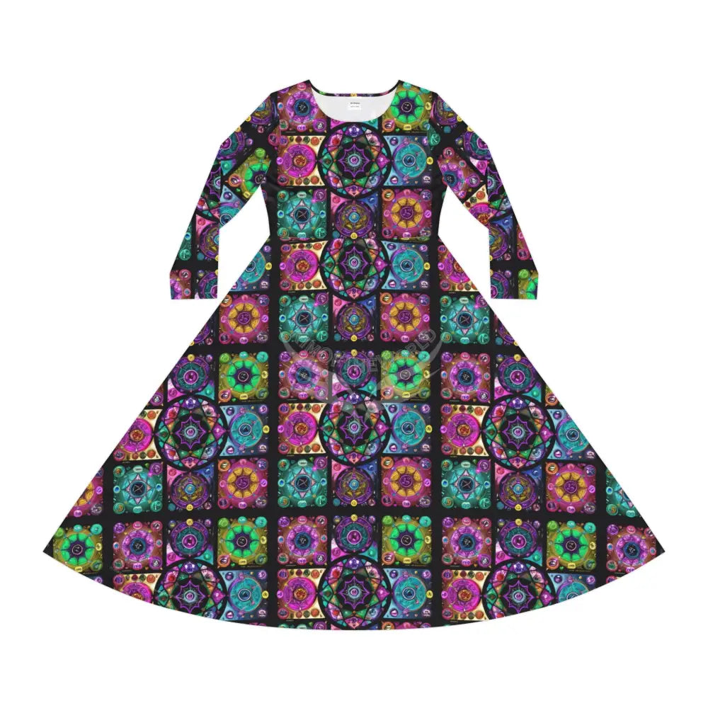 Mandala Granny Square Tile Wallpaper Print Dress – Women’s Long Sleeve AOP L All Over Prints