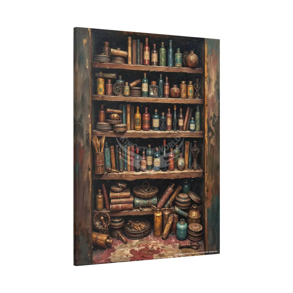 Maximalist Art ’Bottles and Books’ Matte Canvas Wall Art — Stretched 1.25’’ Canvas