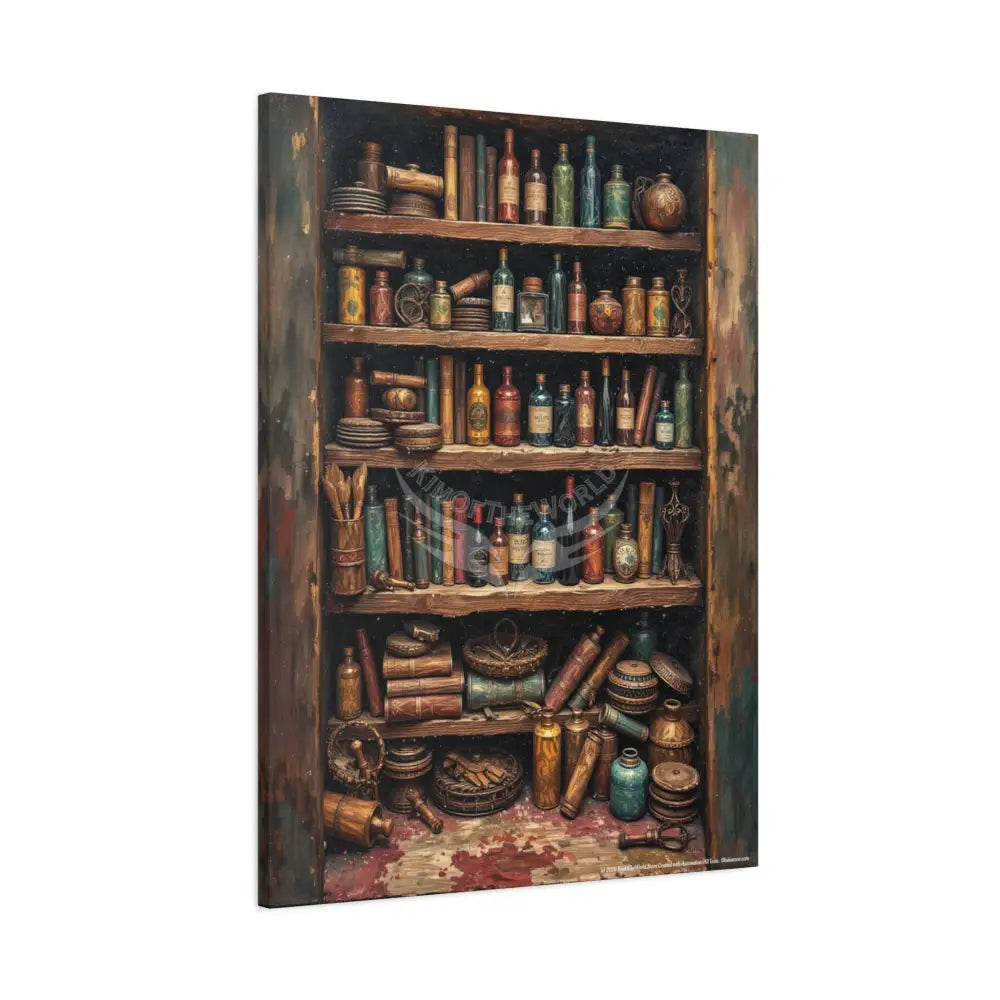 Maximalist Art ’Bottles and Books’ Matte Canvas Wall Art — Stretched 1.25’’ Canvas