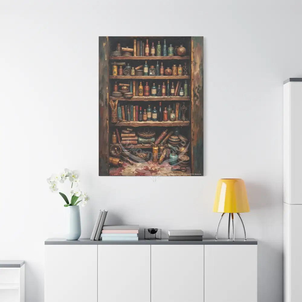 Maximalist Art ’Bottles and Books’ Matte Canvas Wall Art — Stretched 1.25’’ Canvas