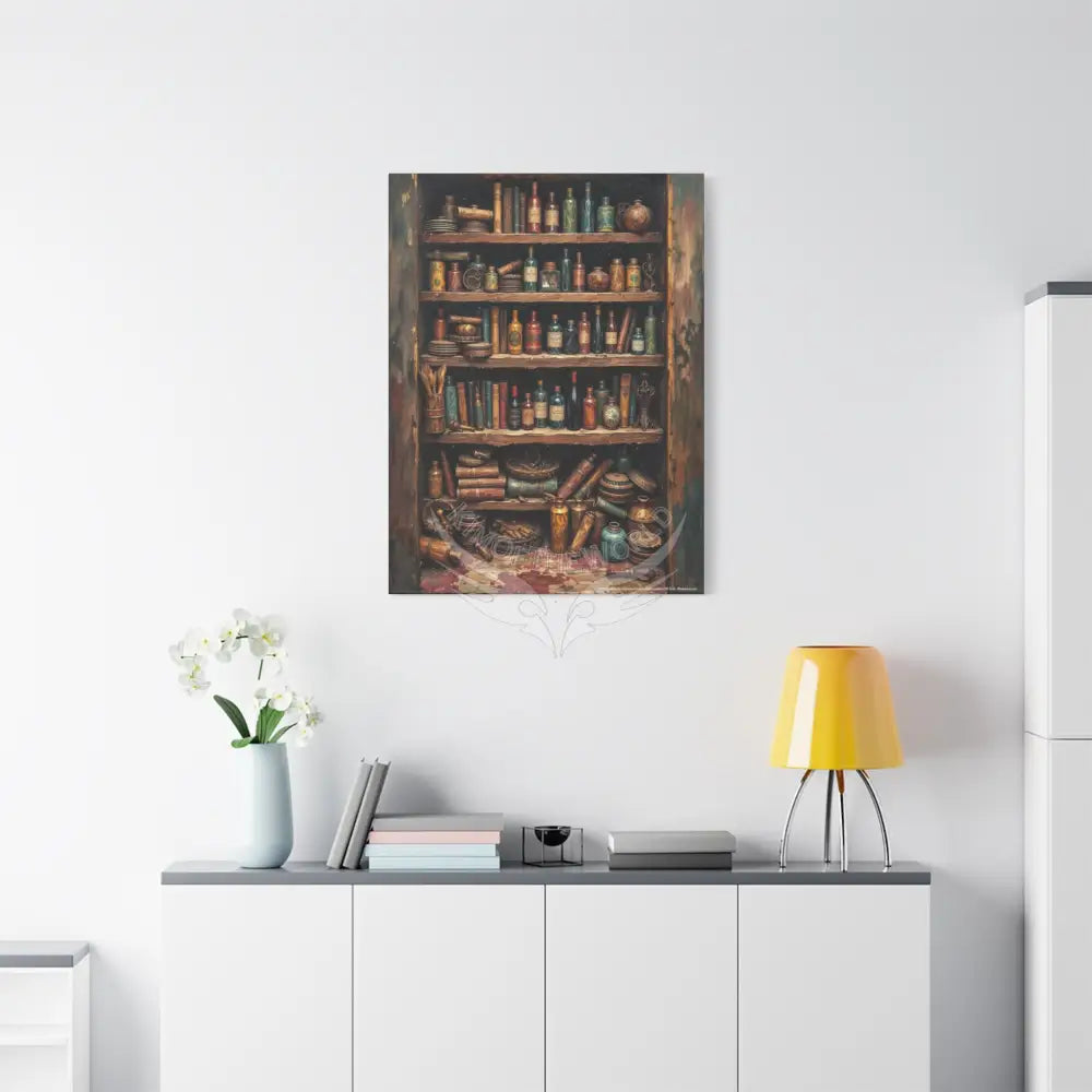 Maximalist Art ’Bottles and Books’ Matte Canvas Wall Art — Stretched 1.25’’ Canvas