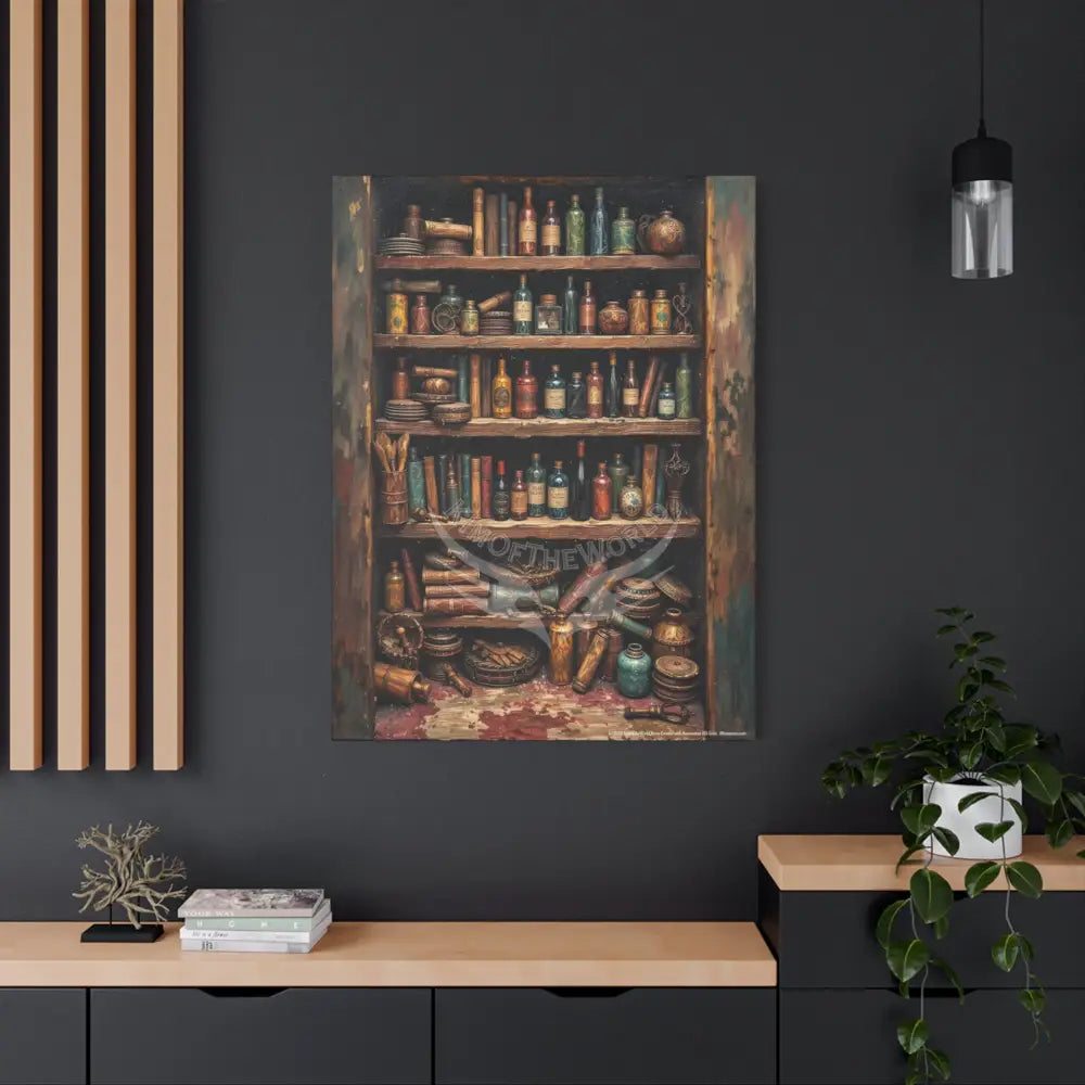Maximalist Art ’Bottles and Books’ Matte Canvas Wall Art — Stretched 1.25’’ Canvas