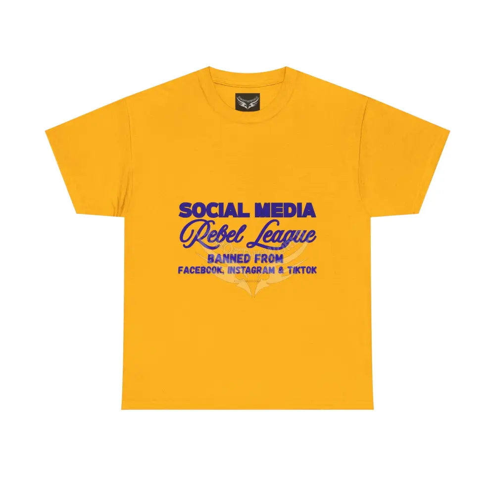 Media Rebel League Tee — ’Banned from Instagram Facebook & TikTok’ Protest Shirt Gold / S T-Shirt
