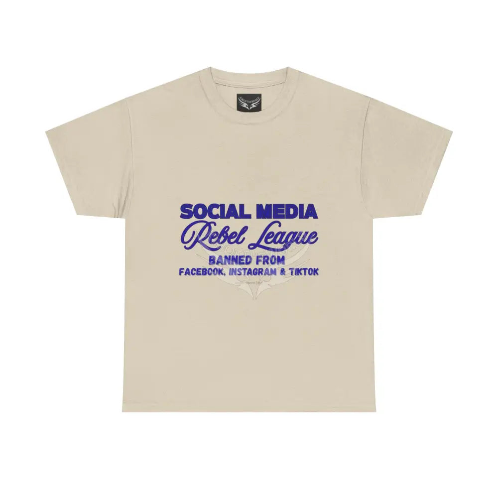 Media Rebel League Tee — ’Banned from Instagram Facebook & TikTok’ Protest Shirt Sand / S T-Shirt