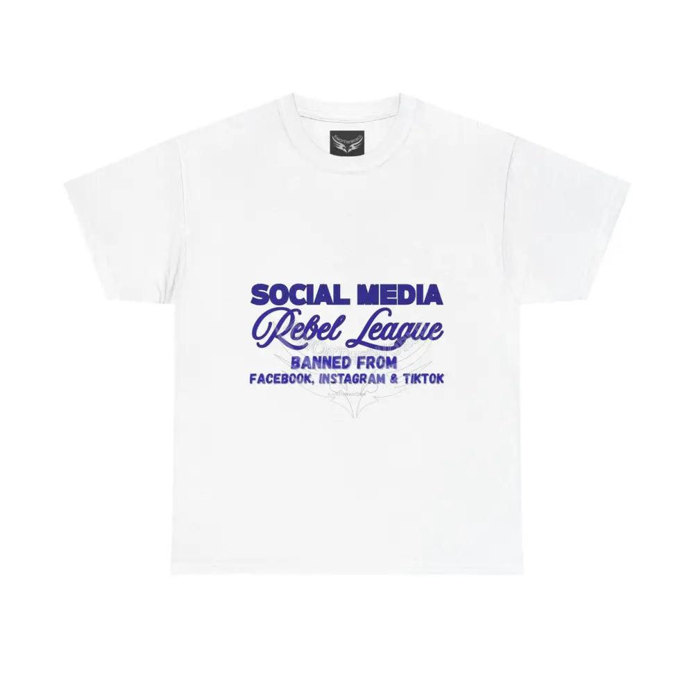 Media Rebel League Tee — ’Banned from Instagram Facebook & TikTok’ Protest Shirt White / S T-Shirt