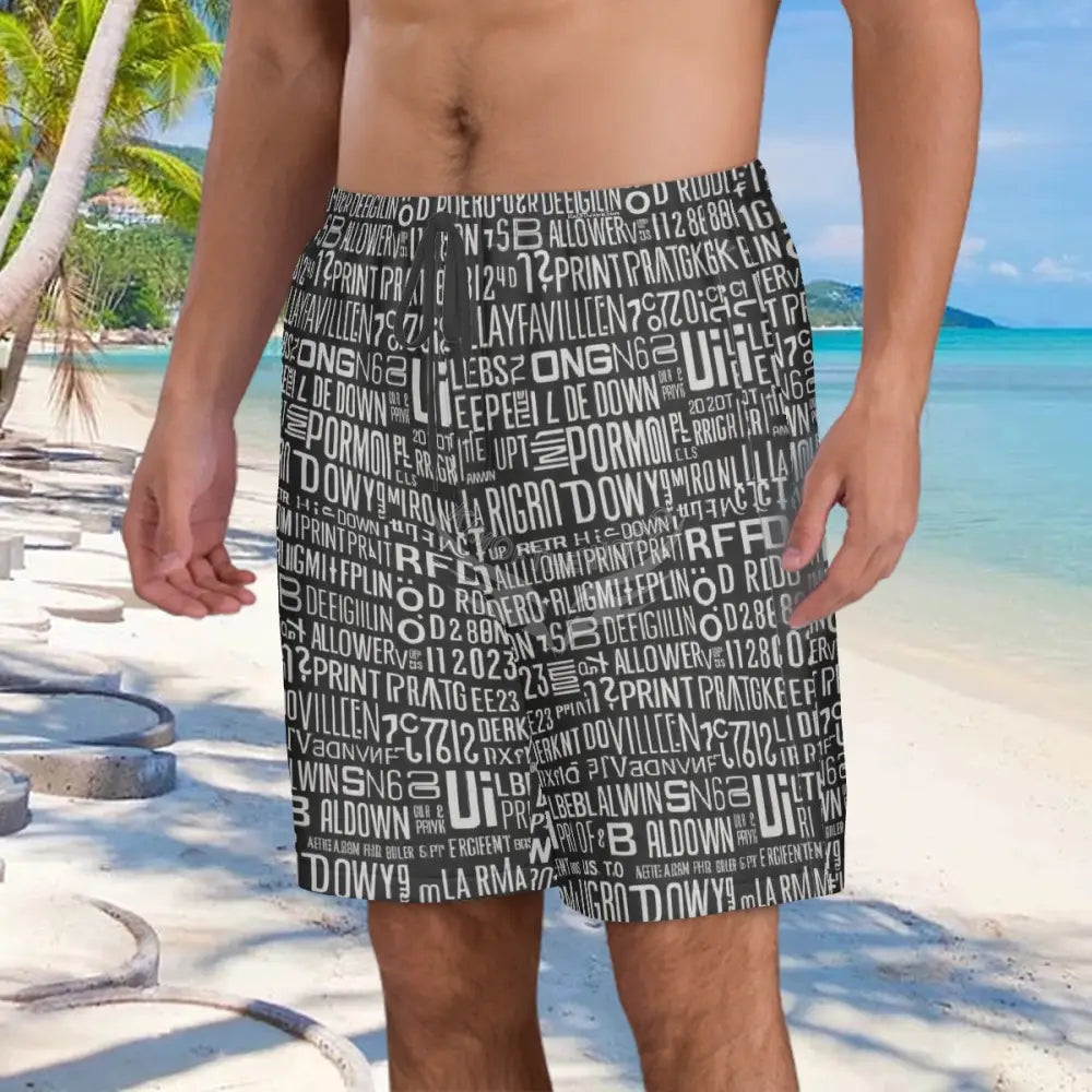 Men’s Beach Shorts - Random Text Print Men’s Pants