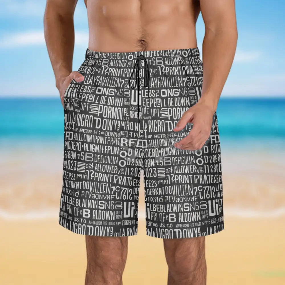 Men’s Beach Shorts - Random Text Print Men’s Pants