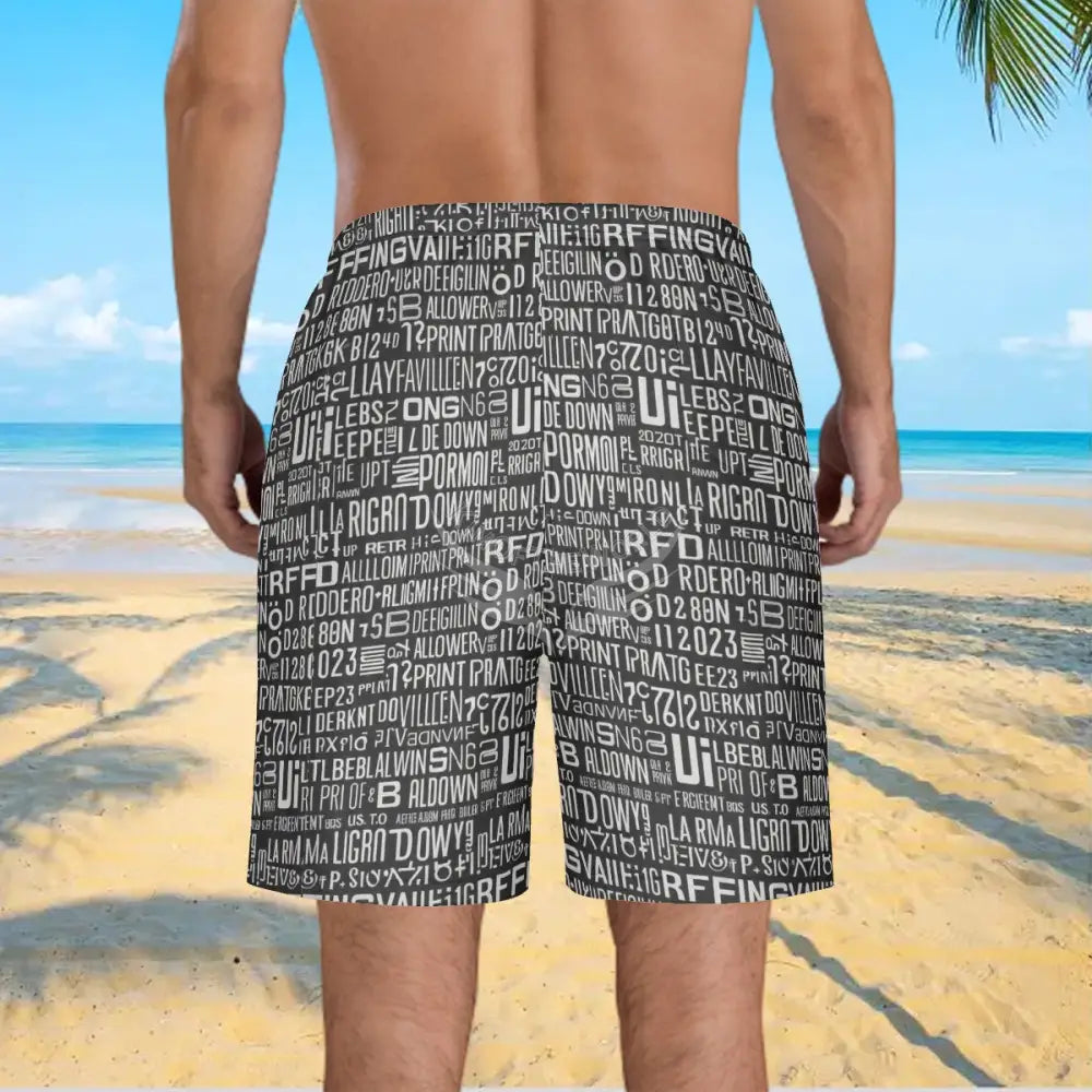 Men’s Beach Shorts - Random Text Print Men’s Pants