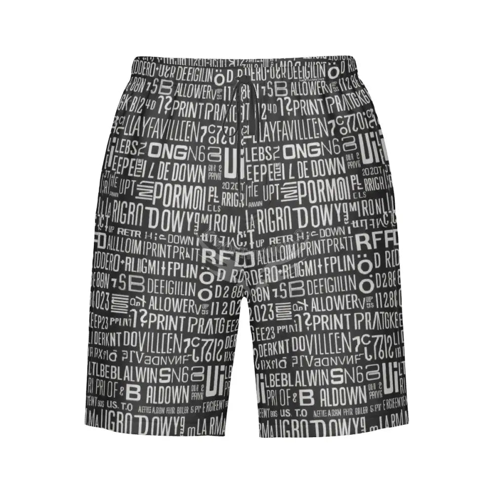 Men’s Beach Shorts - Random Text Print S Men’s Pants