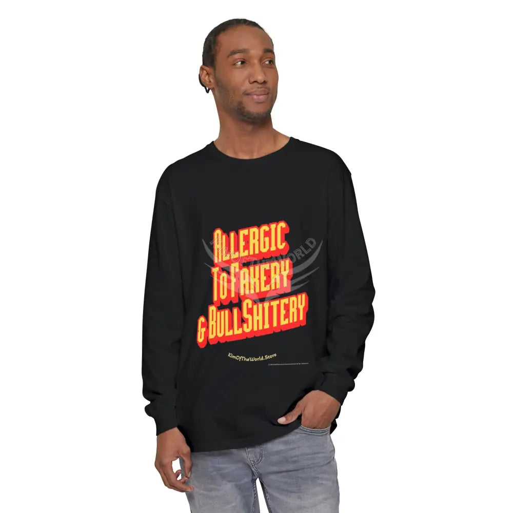 Men’s Shirt Goth ’Allergic to Fakery and BullShitery’ Long Sleeve Tee Long-sleeve