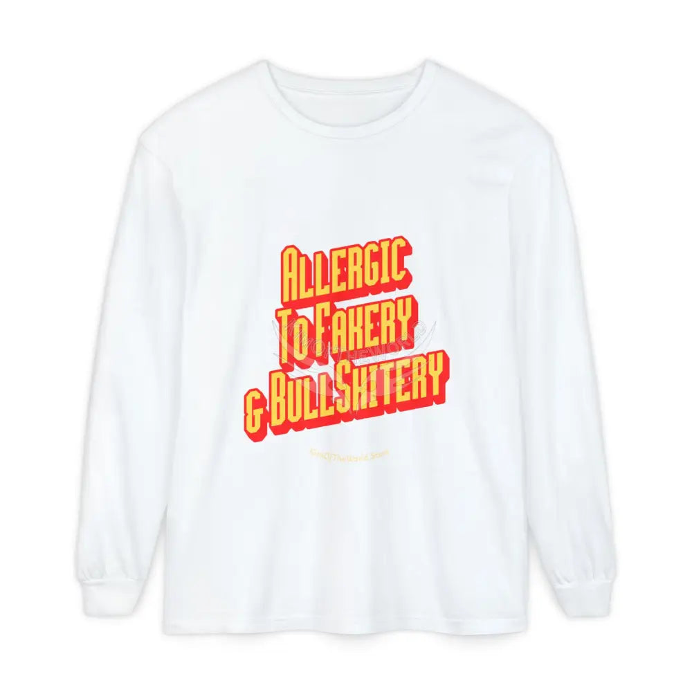 Men’s Shirt Goth ’Allergic to Fakery and BullShitery’ Long Sleeve Tee White / L Long-sleeve