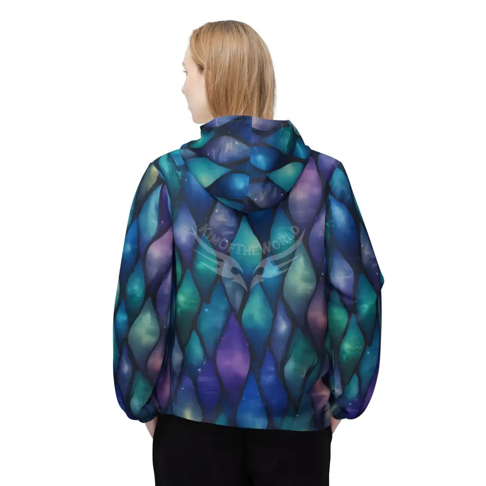 Mermaid Scale Windbreaker Jacket — Iridescent Teal & Purple All-Over Print L Outerwear