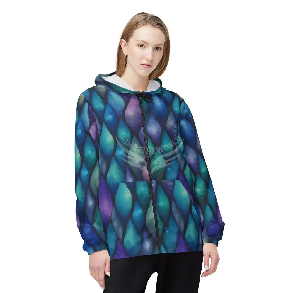 Mermaid Scale Windbreaker Jacket — Iridescent Teal & Purple All-Over Print L Outerwear