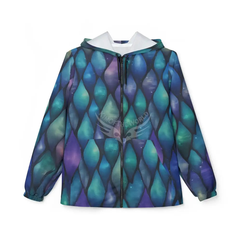 Mermaid Scale Windbreaker Jacket — Iridescent Teal & Purple All-Over Print L Outerwear