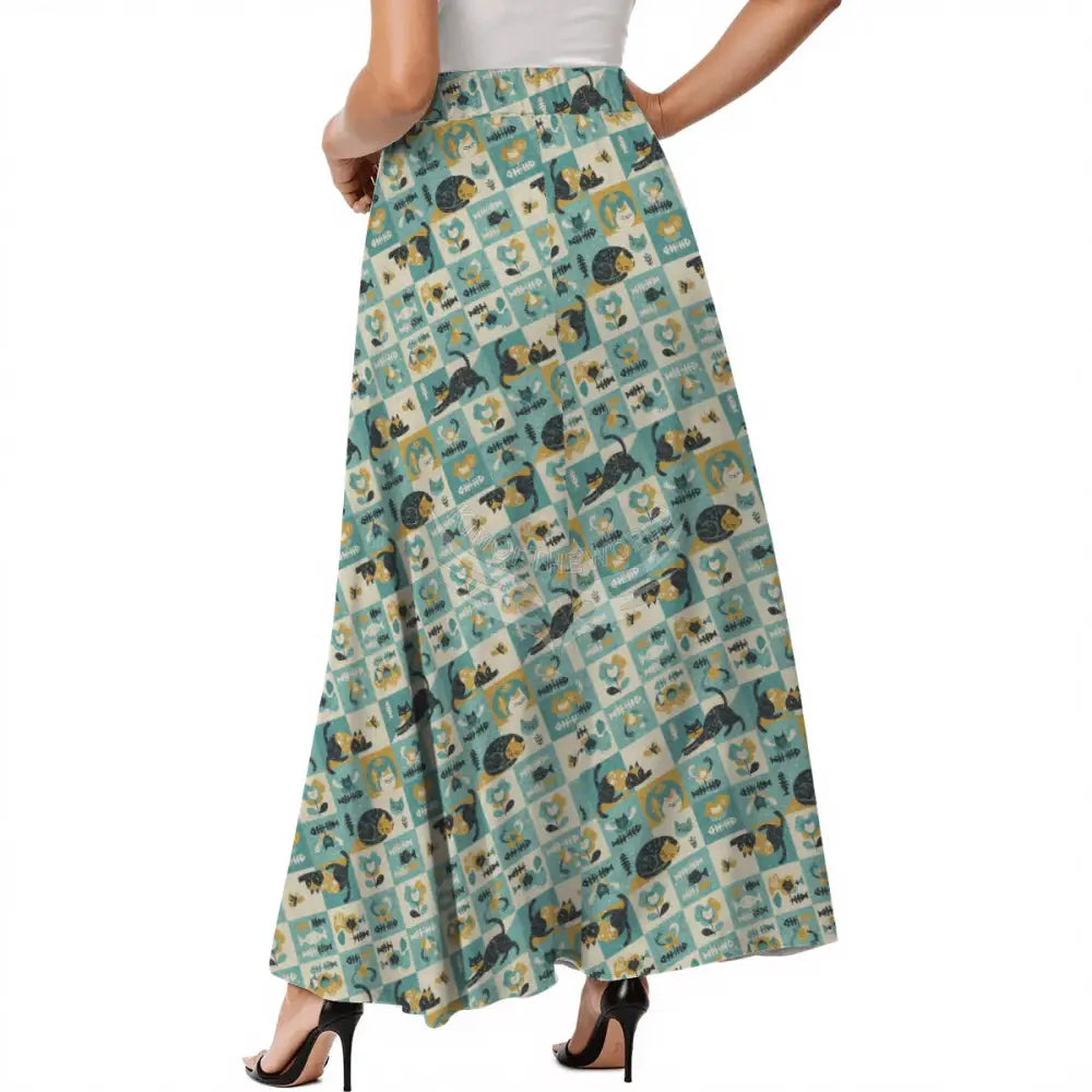 Midi Skirt with Pockets - Maxi Cat Lady Print Skirt Women’s Skirts & Dresses