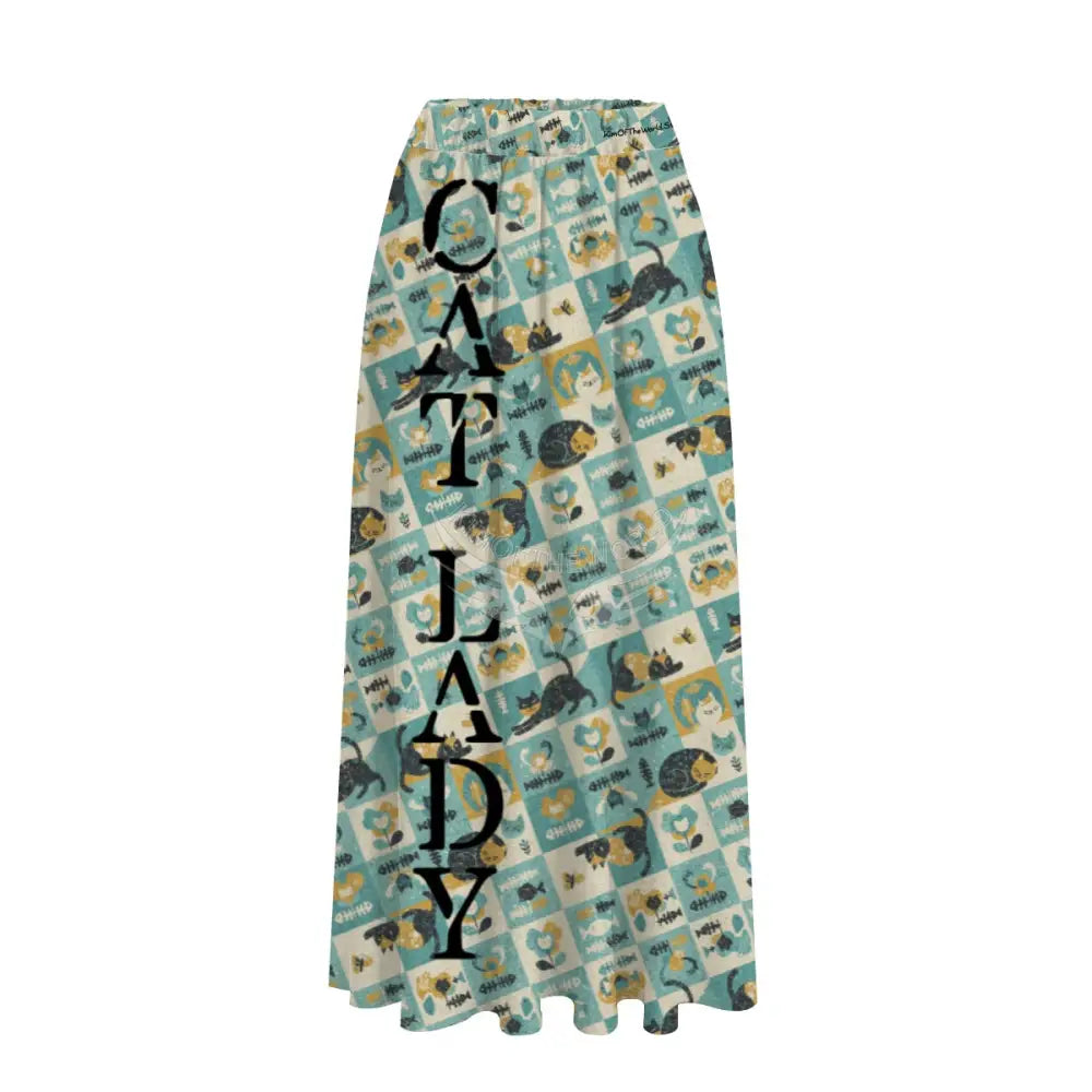 Midi Skirt with Pockets - Maxi Cat Lady Print Skirt Women’s Skirts & Dresses