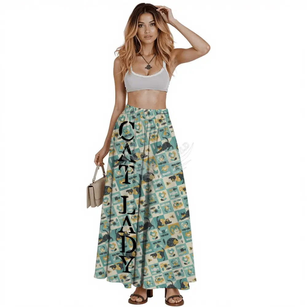 Midi Skirt with Pockets - Maxi Cat Lady Print Skirt Women’s Skirts & Dresses