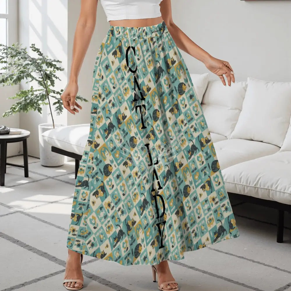 Midi Skirt with Pockets - Maxi Cat Lady Print Skirt Women’s Skirts & Dresses
