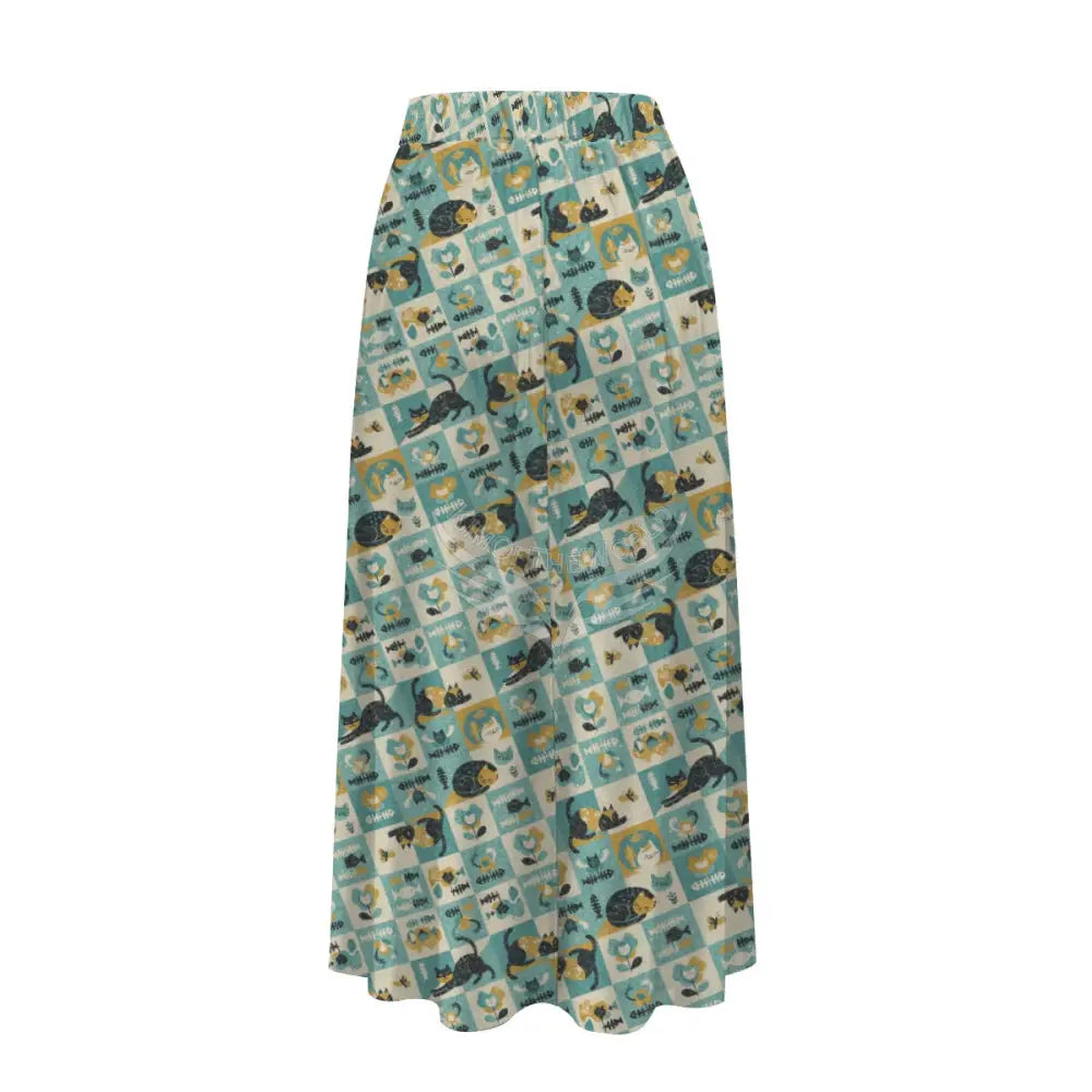 Midi Skirt with Pockets - Maxi Cat Lady Print Skirt Women’s Skirts & Dresses