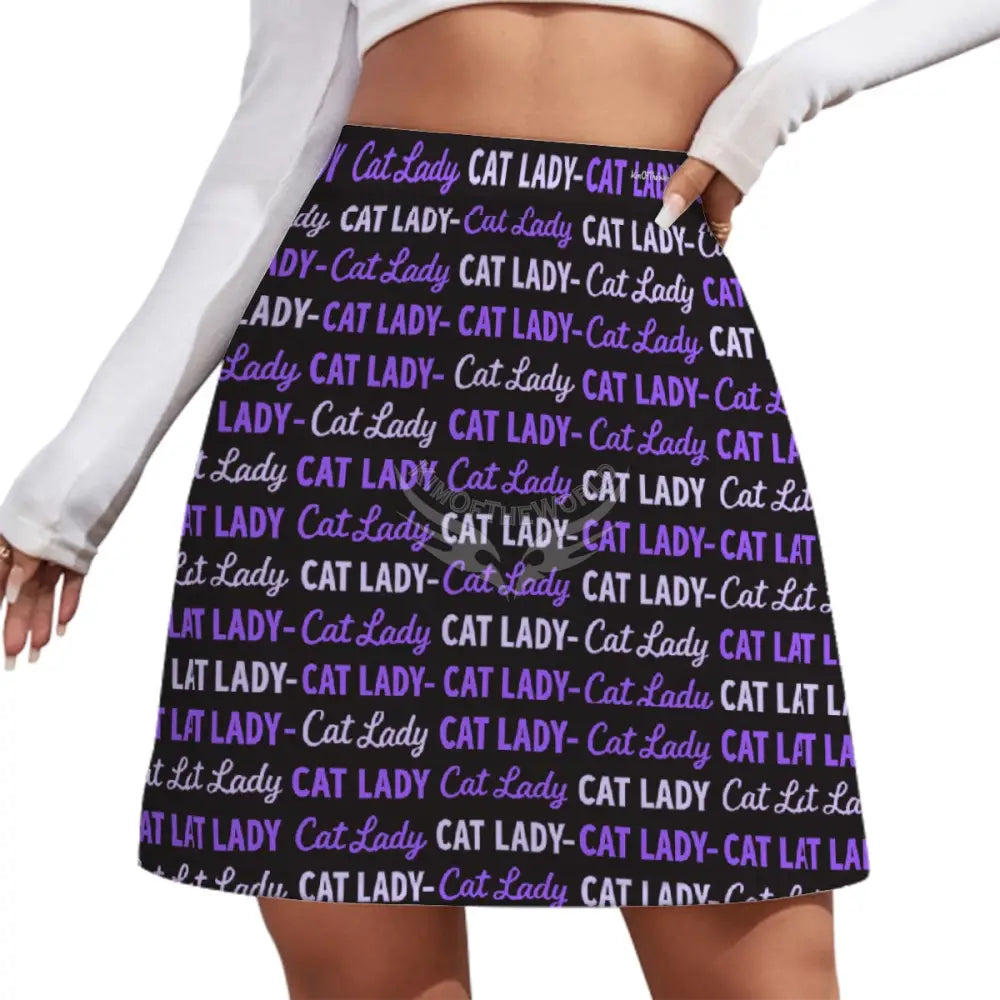 Mini Skirt - Black and Purple Cat Lady Print S Women’s Skirts & Dresses