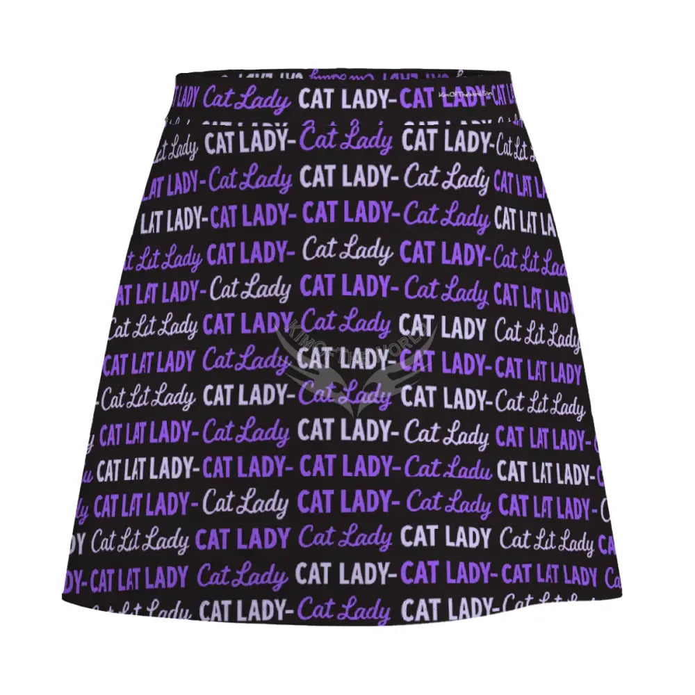 Mini Skirt - Black and Purple Cat Lady Print Women’s Skirts & Dresses