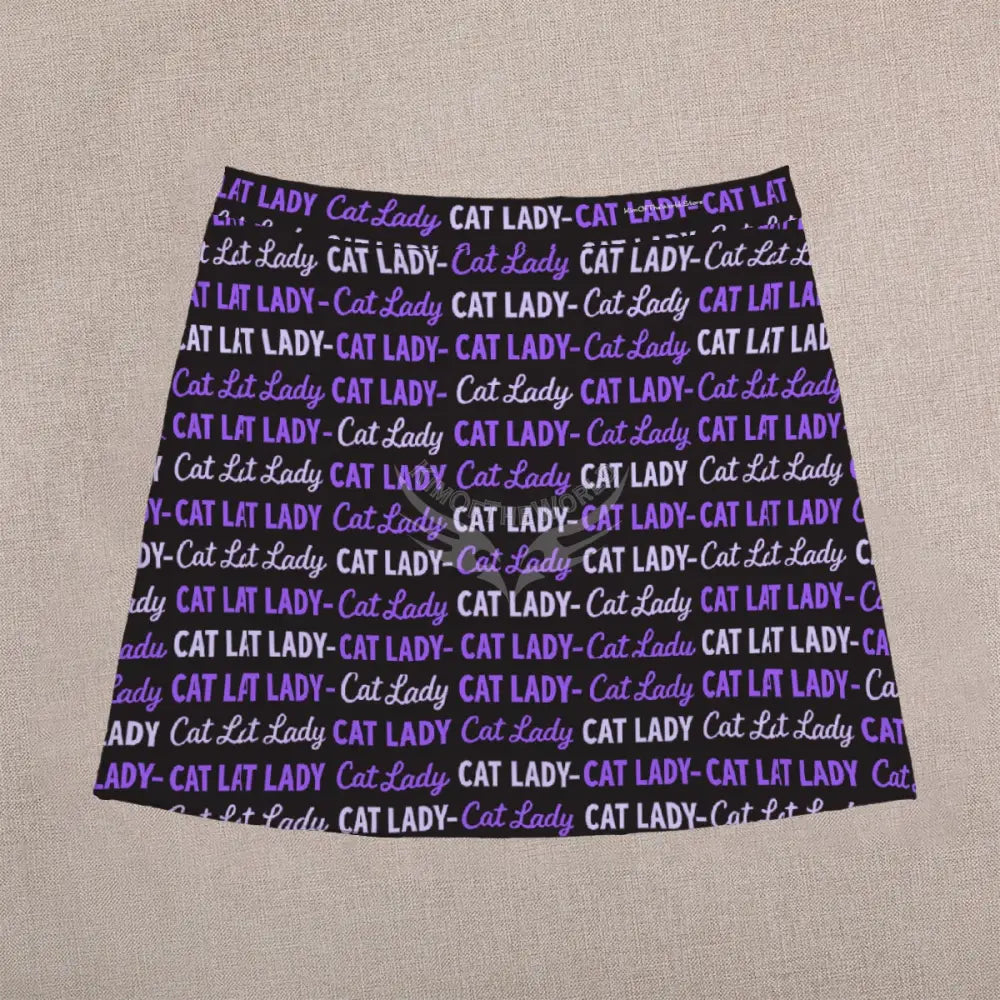 Mini Skirt - Black and Purple Cat Lady Print Women’s Skirts & Dresses