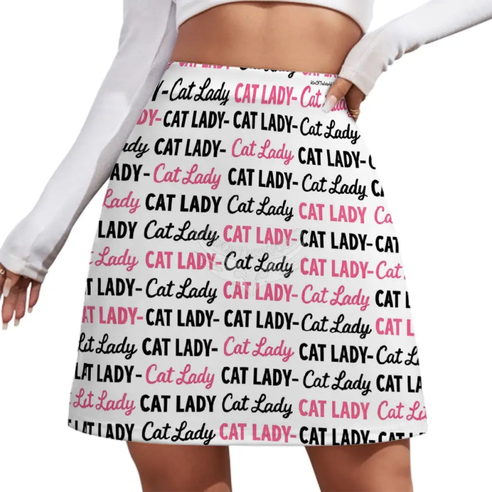 Mini Skirt - Cat Lady White and Black Pink Print S Women’s Skirts & Dresses