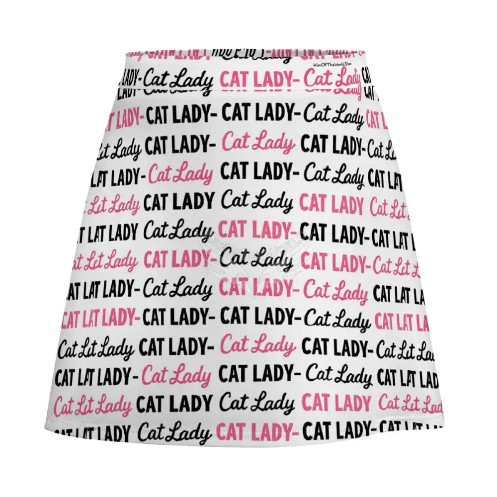 Mini Skirt - Cat Lady White and Black Pink Print Women’s Skirts & Dresses
