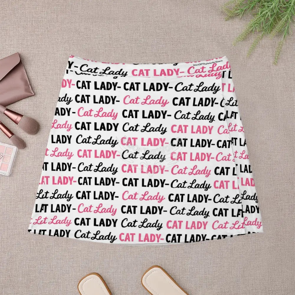 Mini Skirt - Cat Lady White and Black Pink Print Women’s Skirts & Dresses