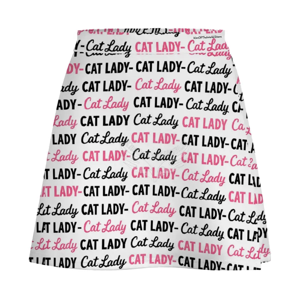 Mini Skirt - Cat Lady White and Black Pink Print Women’s Skirts & Dresses