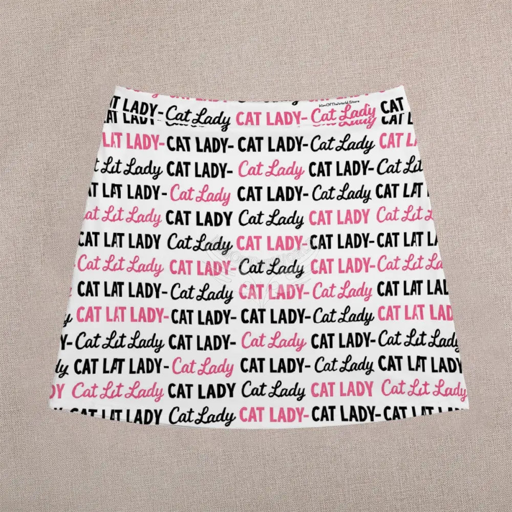 Mini Skirt - Cat Lady White and Black Pink Print Women’s Skirts & Dresses