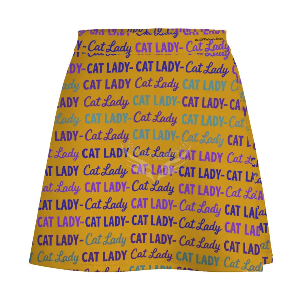 Mini Skirt - Mustard Cat Lady Print Women’s Skirts & Dresses