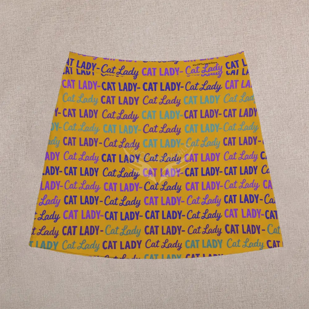 Mini Skirt - Mustard Cat Lady Print Women’s Skirts & Dresses