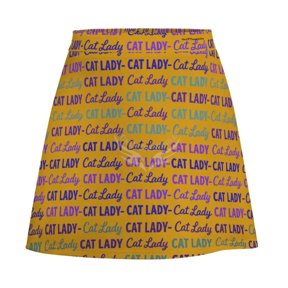 Mini Skirt - Mustard Cat Lady Print Women’s Skirts & Dresses