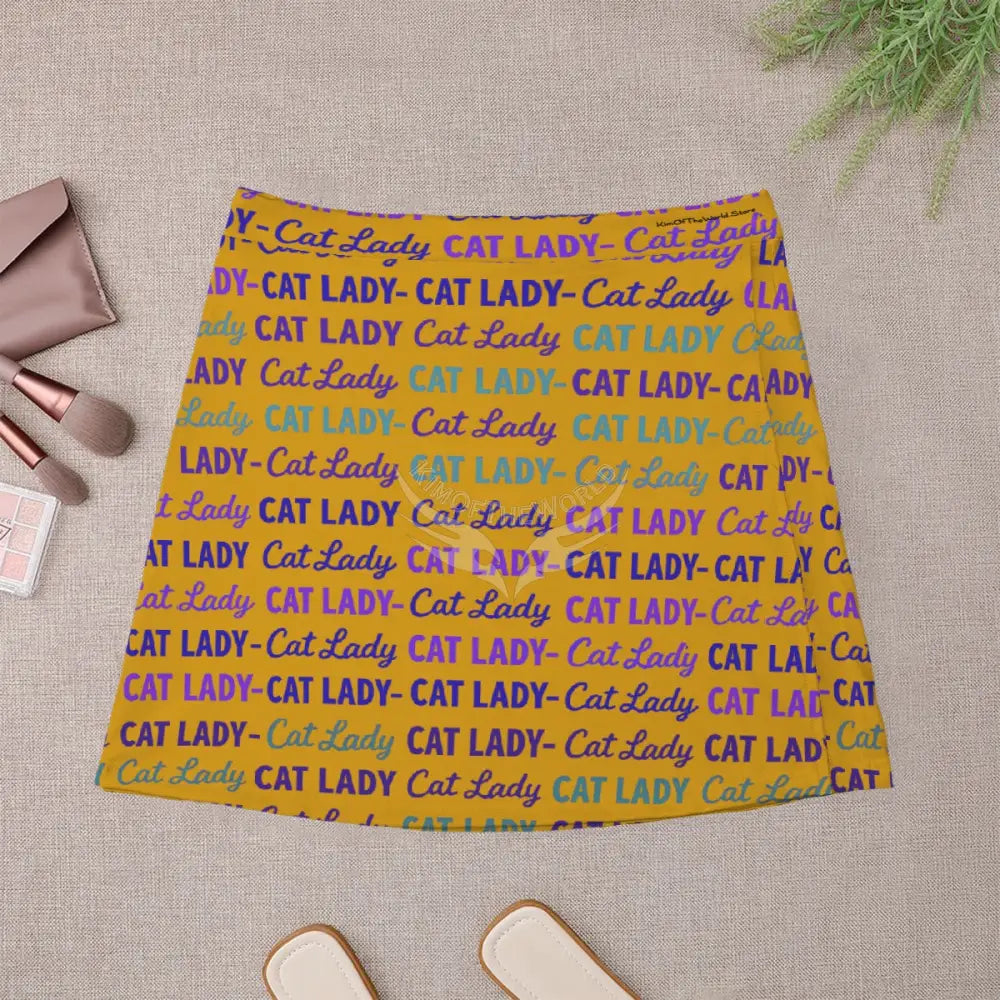 Mini Skirt - Mustard Cat Lady Print Women’s Skirts & Dresses